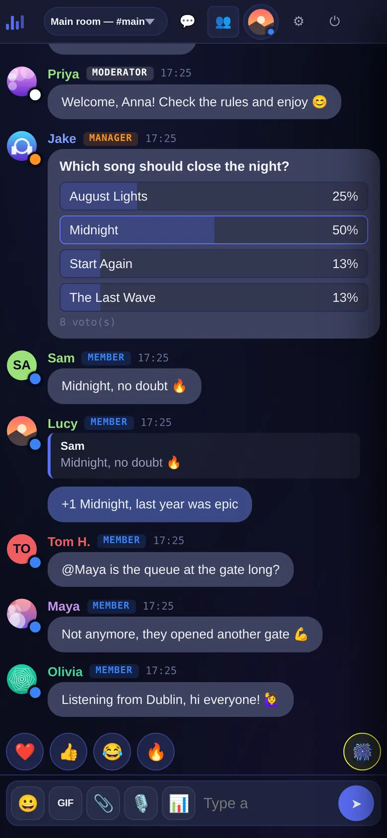 Parlo chat on a mobile phone with a poll and conversation